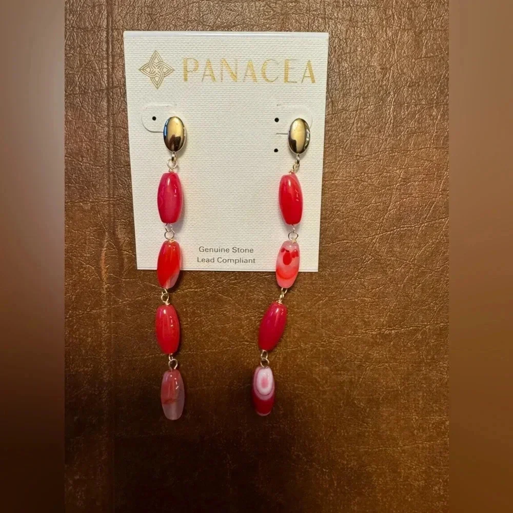 Panacea Linear Red Beads Drop Pierced Earrings